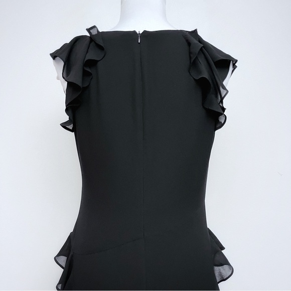Chico’s Black Flutter Sleeve Ruffle Layered Chiffon Midi Dress Size 0 US 4 - Picture 8 of 13